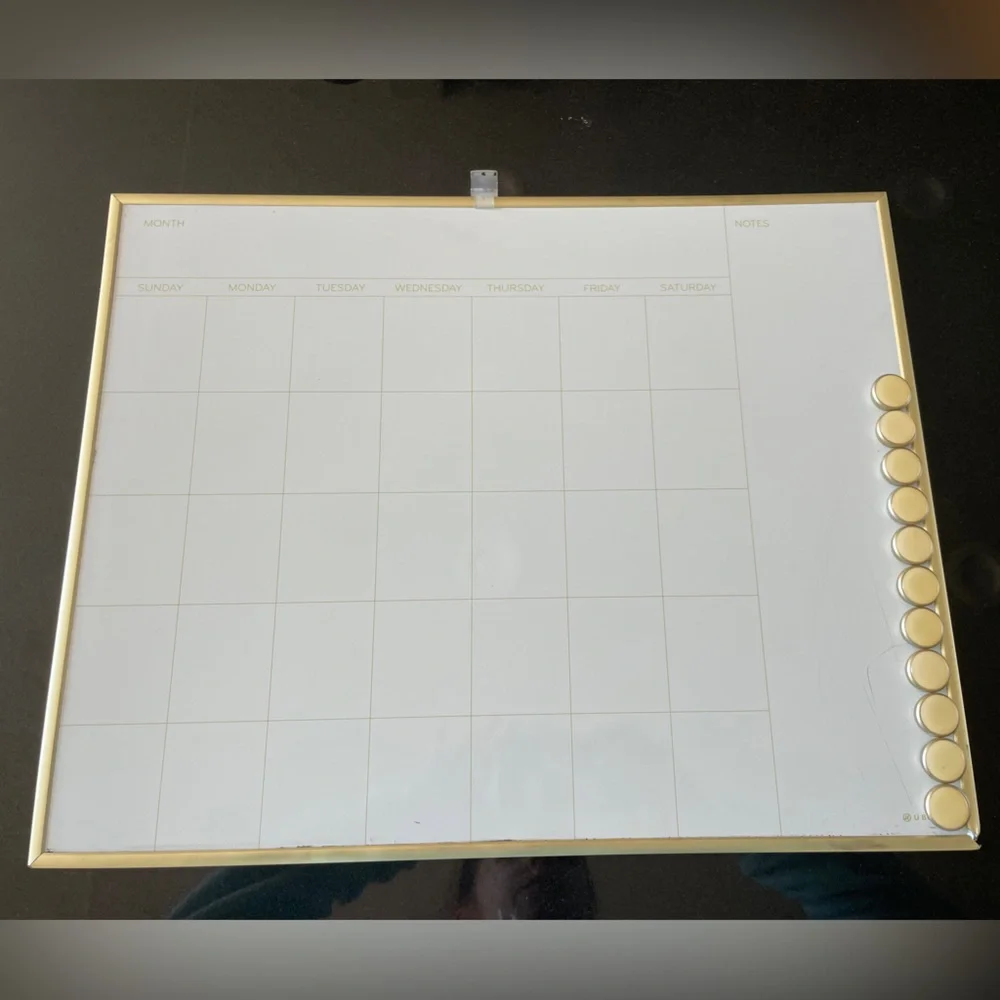 Magnetic Dry Erase Monthly Calendar Board - Gold Frame